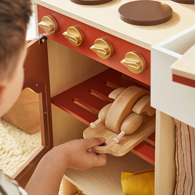 Tiny Land Play Kitchen, Kids Kitchen Playset, Toddler Kitchen with Cutting Food Set, Wooden Kitchen Sets for Kids, Gift for Girls and Boys