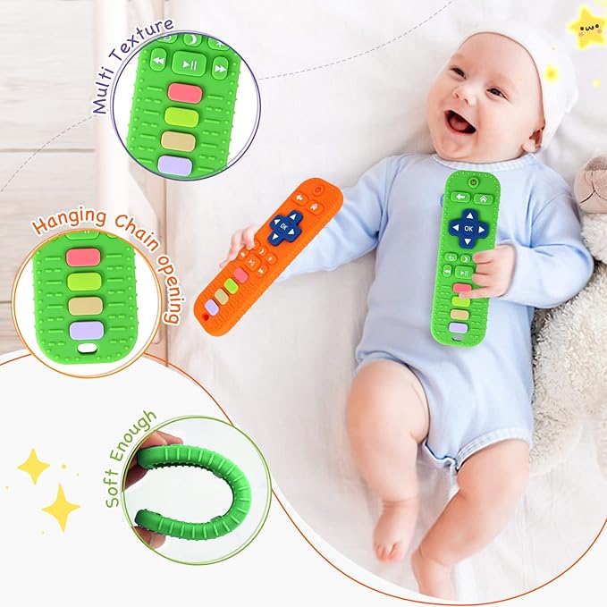 Hooku 2 Pack Remote Teether for Babies, Silicone Teether for 6-12 Months, Baby Teething Toys, Sensory Toys