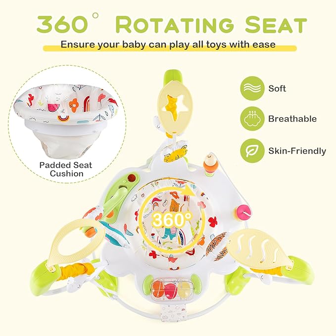 BABY JOY Baby Jumpers and Bouncers, Infant Activity Center with Music Lights Sounds, 360° Rotating Seat and 3 Adjustable Heights, Baby Play and Learning Center for 6-12 Months