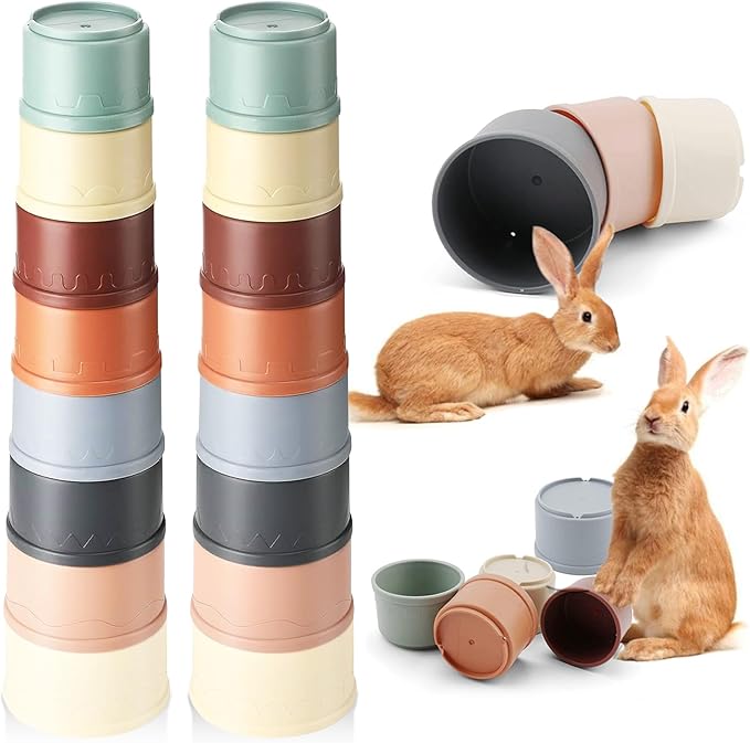 16 Pcs Stacking Cups for Rabbits, Colorful Bunny Toys for Rabbits and Small Animals, Nesting Rabbit Toys of Different Sizes, Bunny Stacking Cups for Hiding Food and Playing