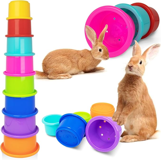 8 Pcs Colorful Stacking Cups for Rabbits, Colorful Bunny Cups for Rabbits and Small Animals, Nesting Rabbit Cups of Different Sizes, Bunny Stacking Cups for Hiding Food and Playing