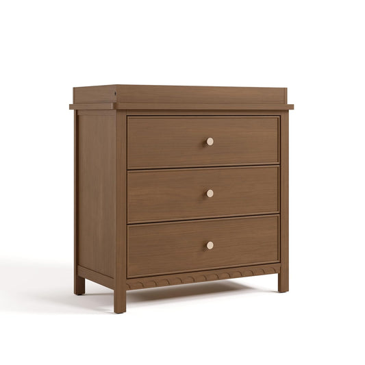 Graco Sasha 3-Drawer Chest with Changing Table Topper (Hazelnut) – GREENGUARD Gold Certified, Nursery Bedroom Wood Chest with Spacious Storage, Interlocking Drawer System, Pre-Installed Tracks