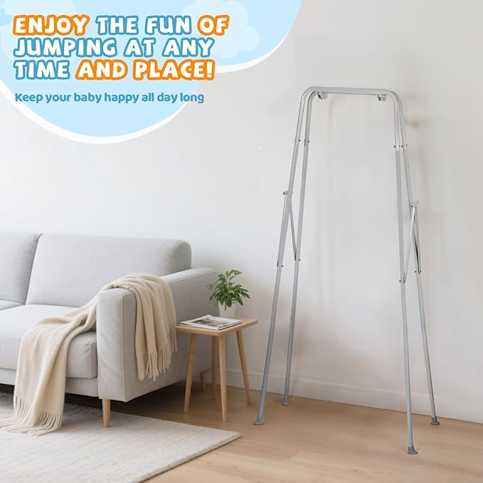 Baby Jumper with Stand, Infant Jumper for Indoor/Outdoor Play, Jumper for Baby 6-24 Months, Baby Jumpers and Bouncers with Adjustable Chain, Easy to Assemble & Store (Grey)