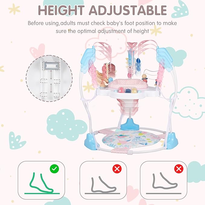 Baby Activity Center, 3-in-1 Baby Jumper, Infant Activity Center with 360° Rotating Seat, Music, Lights, 3 Adjustable Heights, Infant Activity Jumper for 6+ Months JP2402