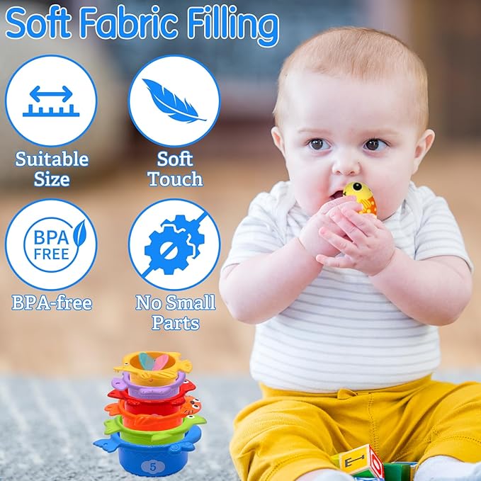 Montessori Toys for 1 Year Old, Cloth Fishing Game for Baby 12 Months with Stacking Cups, Number Counting, Color Sorting, Shape Learning