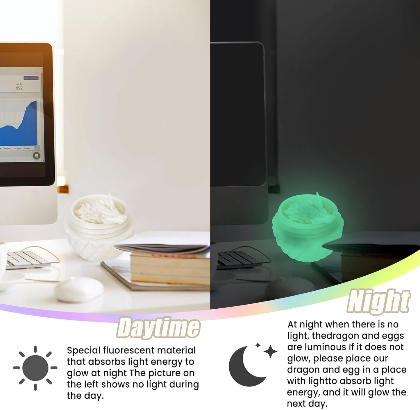 3D Printed Dragon Egg,Dragon Eggs with Dragon Inside,Crystal Dragon Fidget Toys,Full Articulated Dragon Dragon in Egg,Adults Fidget Toys for Autism ADHD (Luminous Green)