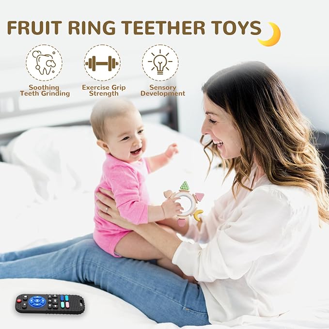 Hooku Silicone Teethers for Babies 6-12 Months, Teething Toys for Babies 0-6 Months, Baby Fruit Teethering Rings, BPA Free Baby Chew Toys, Infants Gifts