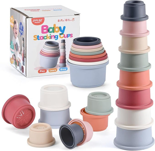 ZYFLSQ Stacking Cups Baby Toy, 8-Piece Set - Nesting Cups for Babies 6 Months+, Bath Toys for Kids as Gift, Montessori Educational Toys for Toddler Gift