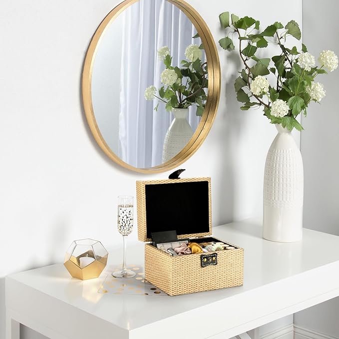 Hipiwe Jewelry Box Treasure Chest Box Wooden Decorative Jewelry Box Square Trinket Storage Box with Clasp Memento Case Keepsake Jewelry Organizer Birthday Christmas Gift