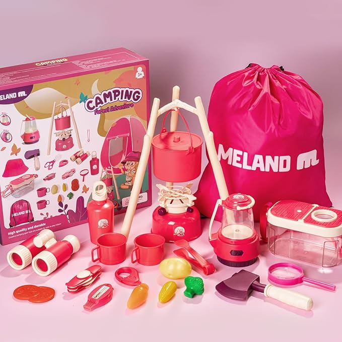 Meland Kids Camping Set for Girls - Camping Tent Toys for Girls Indoor Outdoor Pretend Play, Christmas Birthday Gift Idea for Toddler Girl Age 3,4,5,6 Year Old