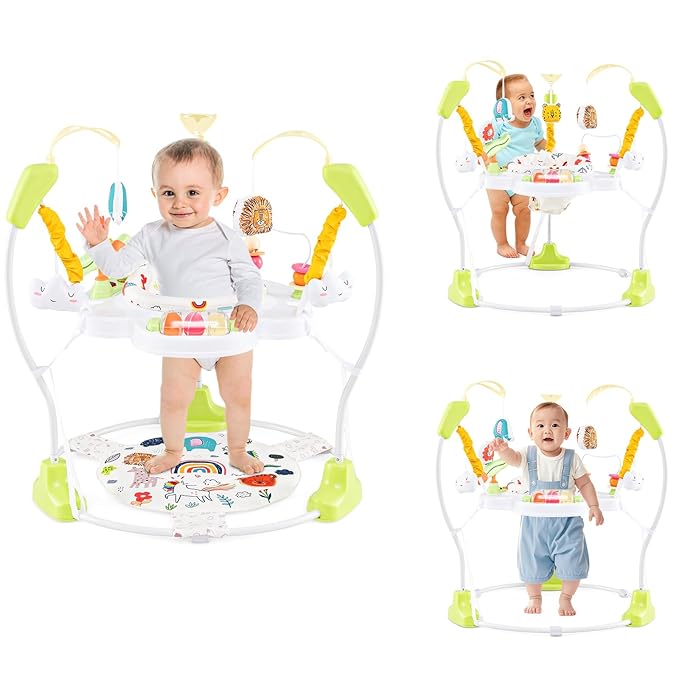 HONEY JOY Baby Bouncer Activity Center, Infant Jumper and Table w/ 360° Rotary Seat, 3 Adjustable Heights, Mat, Music, Lights, Sounds & Developmental Toys, Activity Center for Babies (Yellow)