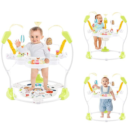 HONEY JOY Baby Bouncer Activity Center, Infant Jumper and Table w/ 360° Rotary Seat, 3 Adjustable Heights, Mat, Music, Lights, Sounds & Developmental Toys, Activity Center for Babies (Yellow)