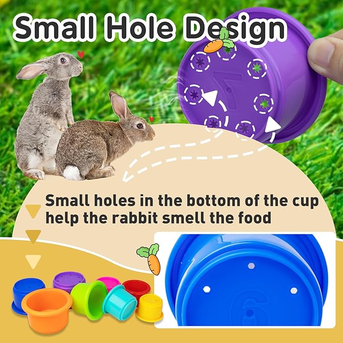 8 Pcs Colorful Stacking Cups for Rabbits, Colorful Bunny Cups for Rabbits and Small Animals, Nesting Rabbit Cups of Different Sizes, Bunny Stacking Cups for Hiding Food and Playing