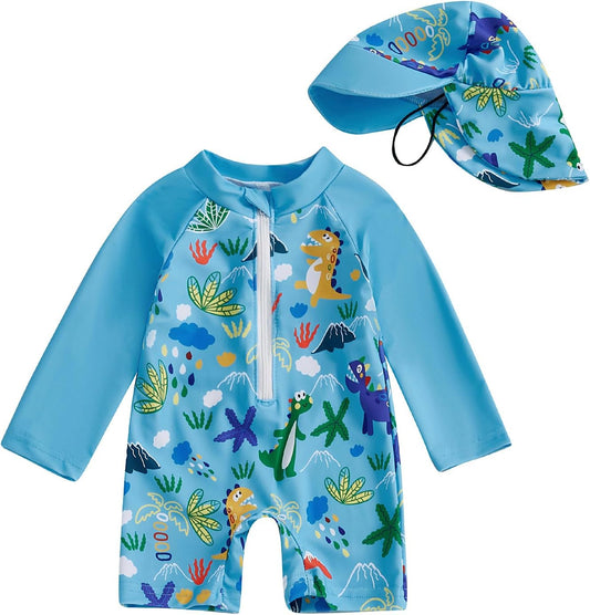 Hnyenmcko Baby/Toddler Boy Rash Guard Swimsuit Long Sleeve One Piece Zipper Swimwear Sunsuit Infant Bathing Suit Beachwear