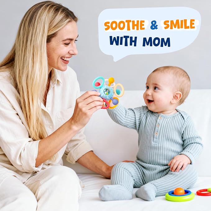 Baby Teething Toys for 0-6 6-12 Months, BPA Free Food Grade Silicone Teether, Infant Sensory Chew Rattles Toys, Gifts for Infant Newborn Boys Girls 0 3 6 9 12 18 Months, Sky Blue