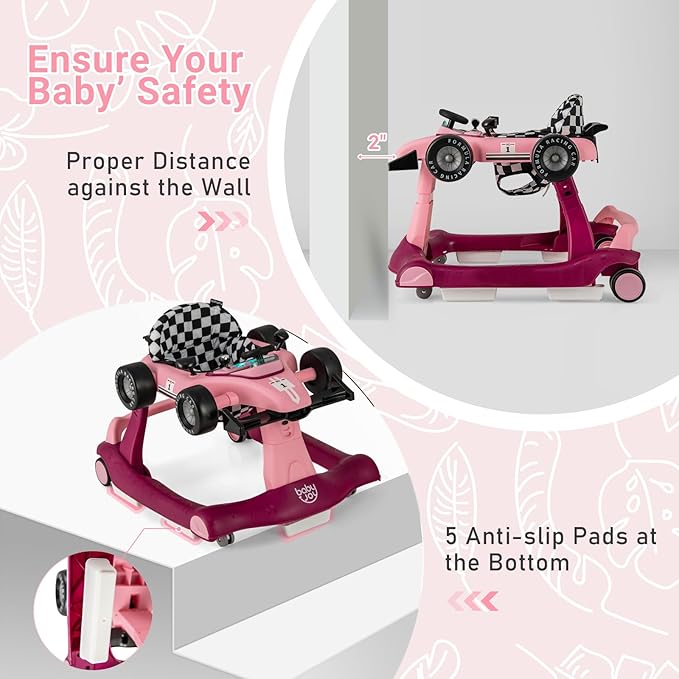 BABY JOY 4-in-1 Baby Walker, Foldable Activity Walker with Adjustable Height & Speed, Music, Lights, Anti-Rollover, Toddler Push Walker, Baby Walker with Wheels for Boys Girls 6-18 Months (Purple)