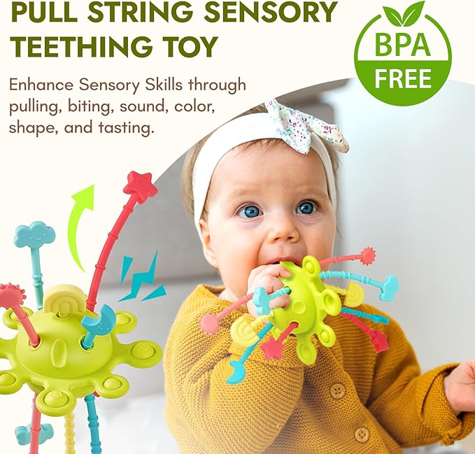 Giant bean Montessori Toys for Baby, 6-in-1 Wooden Early Education Learning Toys with Sensory Teething,Object Permanence Box,Shape Sorting Stacking Ring,Mirror Puzzle,Christmas Toy for Kid 1 2 3