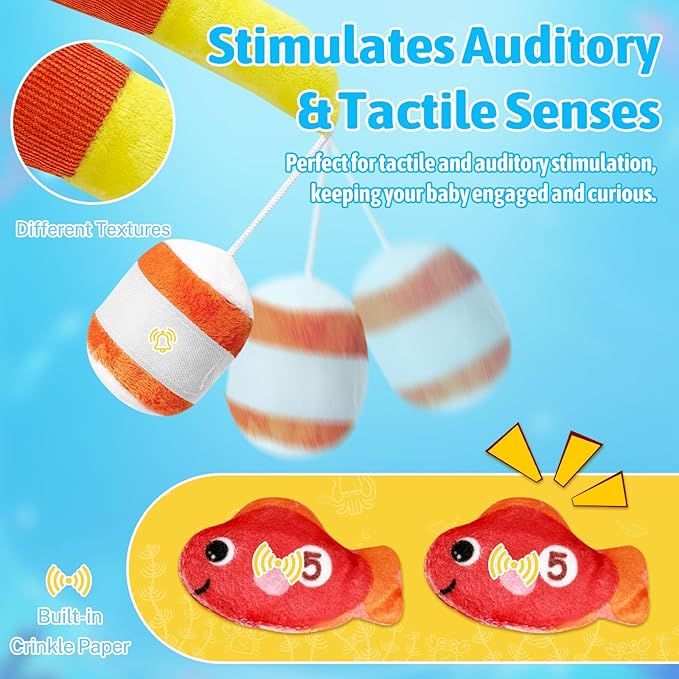 Montessori Toys for 1 Year Old Boys Girls – 22 in 1 Cloth Fishing Game with Stacking Cups, Color Sorting & Number Counting Learning Toys, Birthday for Toddlers 1-3