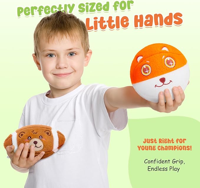 3 Pack Soft Sports Balls for Toddlers 1-3, Inflatable Plush Baby Balls Set for Kids 3-5, 5 Inch Soccer Ball & Basketball, 6.5 Inch Football, Mini Toddler Ball Toys for Boy Girl First Gifts