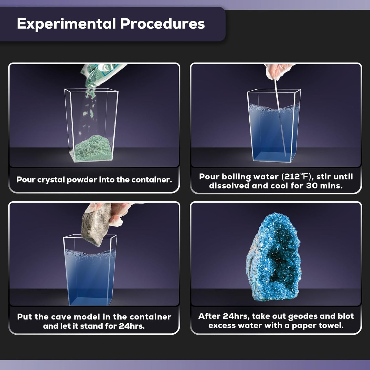 GobiDex Geodes Growing Science Kit for Kids Age 6-8-12, Geodes with Crystals Grow Fast in (24H), STEM Educational Science Experiments Toys, Geology & Rock Enthusiasts Collection, Gifts for Boys Girls