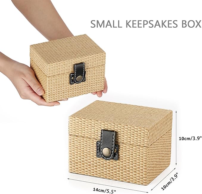 Hipiwe Wooden Decorative Box with Hinged Lid Treasure Chest Box Small Storage Box for Mementos,Jewelry,Trinket Photo Home Decor Gift for Birthday Anniversaries