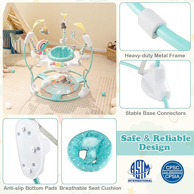 HONEY JOY Baby Bouncer Activity Center, Infant Jumper and Table w/ 360° Rotary Seat, 3 Adjustable Heights, Mat, Music, Lights, Sounds & Developmental Toys, Activity Center for Babies 6+ Months, Blue