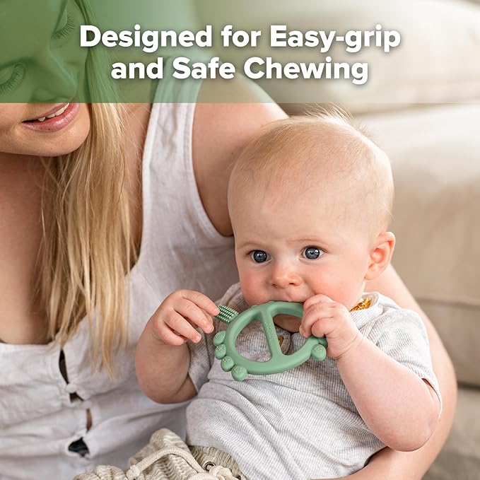 Haakaa Silicone Crab Baby Teether,Teething Toys,360° Baby Toothbrush Head for Infant Self-Brushing Training,Food-Grade Silicone,Pea Green