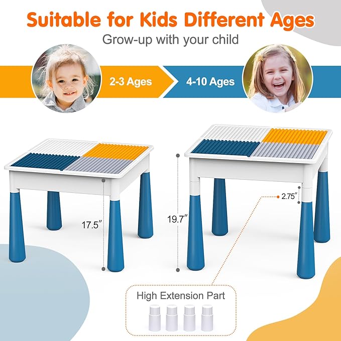 Arscniek Toddlers Activity Table 7 in 1 Kids Activity Tables and Chair Set with 152Pcs Large Marble Run Building Blocks, Sand/Water Tables, Kids Learning Play Table Toys for Girls Boys Toddler Age 3-7
