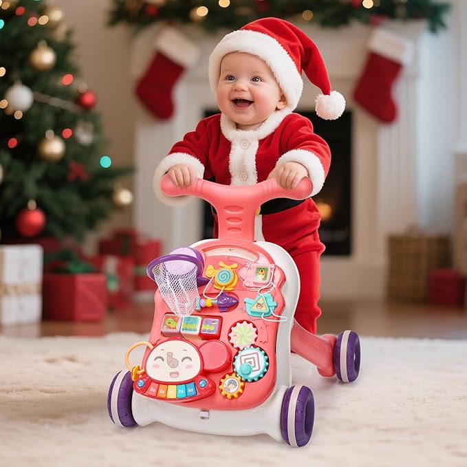 CUTE STONE Baby Walker for Boys Girls, 2 in 1 Sit-to-Stand Learning Walker and Activity Center, Baby Walking Toy, Early Learning Push Toy Gift for Infant