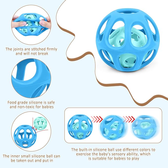 MCGMITT Baby Ball Toy with Holes, 8PCS Easy Grip Food Grade Silicone Baby Toys 0-6 Months, Colorful Soft BPA Free Montessori Baby Teethers 6-12 Months, Stretchy Newborn Infant Sensory Balls