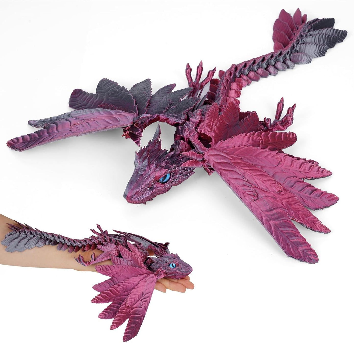 3D Printed Dragon with Wings,3D Printed Animals Toy,Crystal Dragon Fidget Toys,Full Articulated Dragon Crystal Dragon,Adults Fidget Toys for Autism ADHD,Home Office Decor (Red Black)