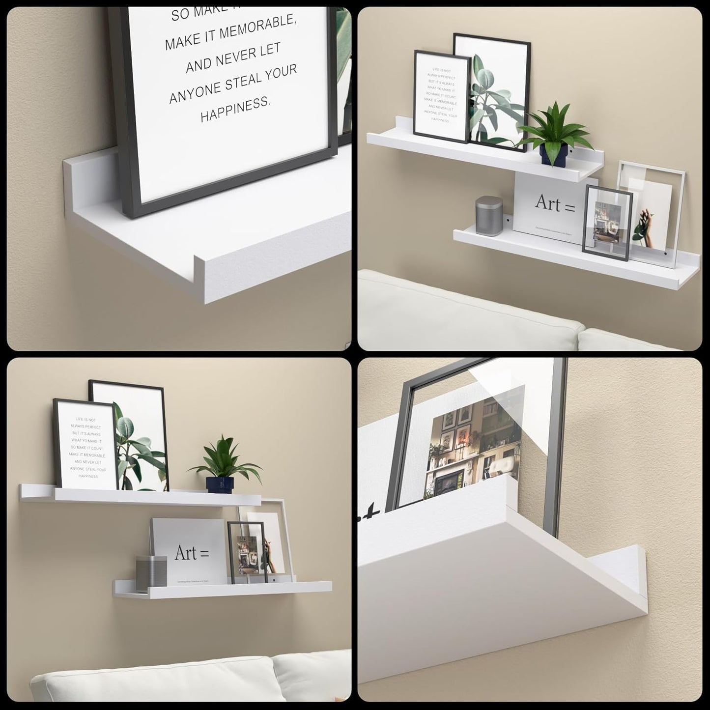 23.6 Inches Long Floating Shelves Wall Mounted, 2 Set Modern White Wall Shelf for Bedroom, Nursery Book Shelf with Lip, Picture Ledge Shelf for Wall Decor Living Room Bathroom Kitchen- White