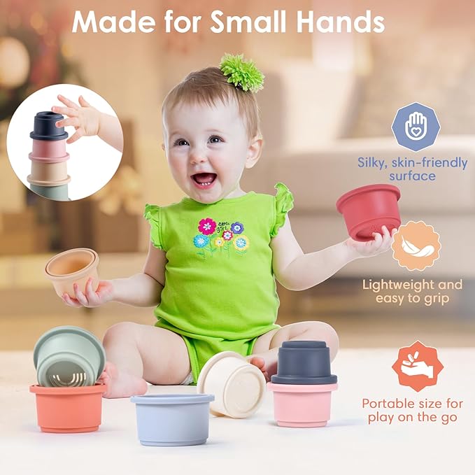 ZYFLSQ Stacking Cups Baby Toy, 8-Piece Set - Nesting Cups for Babies 6 Months+, Bath Toys for Kids as Gift, Montessori Educational Toys for Toddler Gift