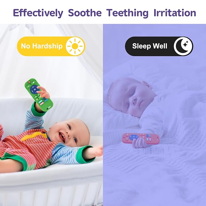 Hooku 2-Pack Silicone Teethers for Babies 0-6 & 6-12 Months, Sensory Chew Toys & Remote Control Toys for Infants & Toddlers