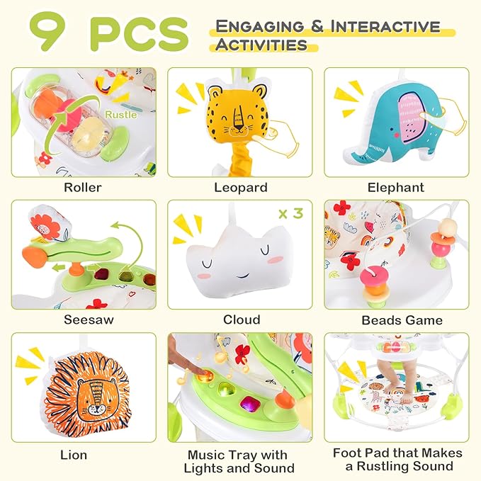 BABY JOY Baby Jumpers and Bouncers, Infant Activity Center with Music Lights Sounds, 360° Rotating Seat and 3 Adjustable Heights, Baby Play and Learning Center for 6-12 Months