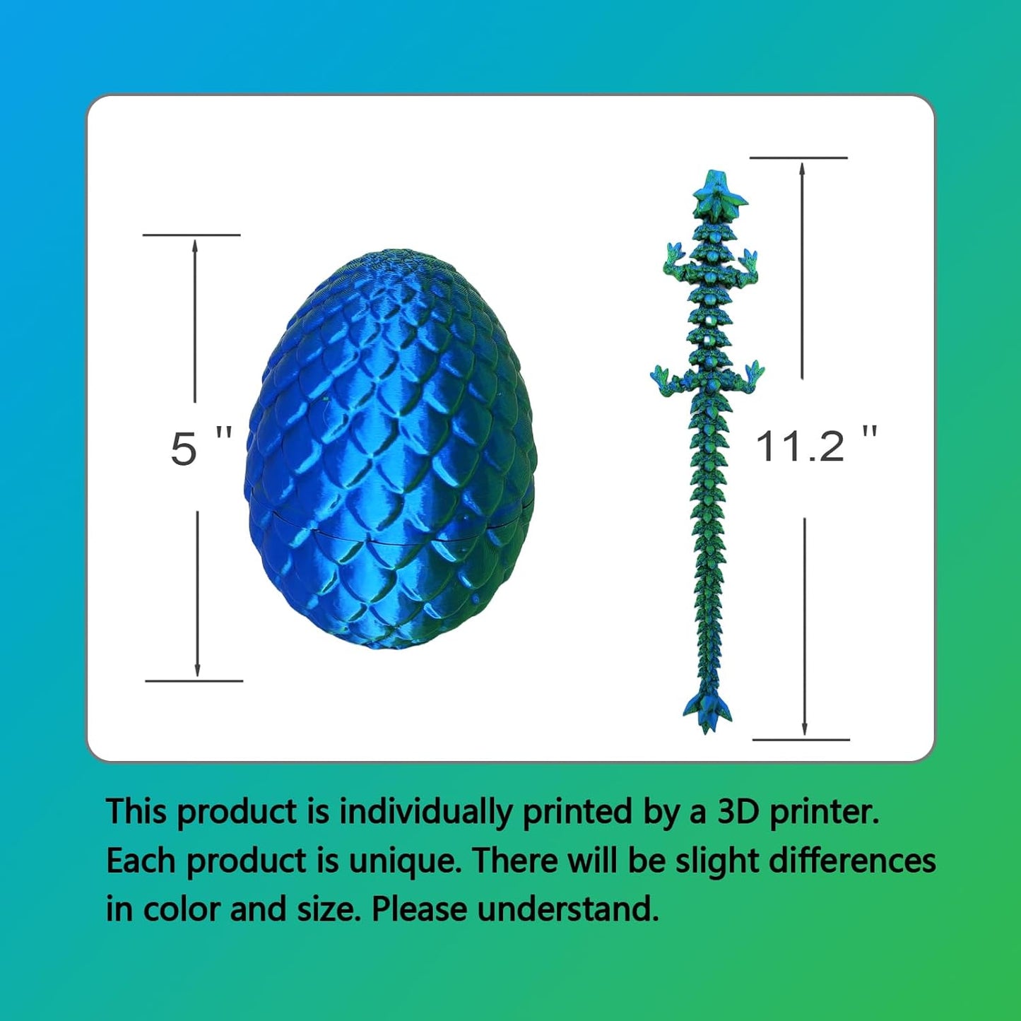 3D Printed Dragon Egg, 3D Printed Articulated Dragon Eggs with Dragon Inside, Crystal Dragon Fidget Toy, Adults Fidget Toys, Mystery Dragon Egg for Autism and ADHD（Laser Green）