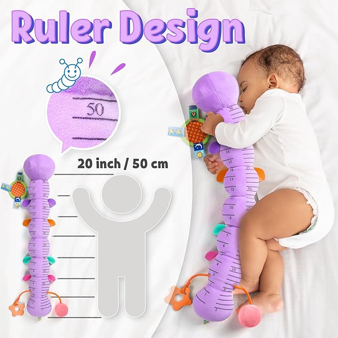 LIGHTDESIRE Baby Toys 6-12 Months Musical Caterpillar,Infant Toys Stuffed Animals with Ruler Design Mirror,Pull String,Crinkle&Rattles,Teething Toys for Tummy Time, Boy Girl Gifts 0-12 Months(Purple)