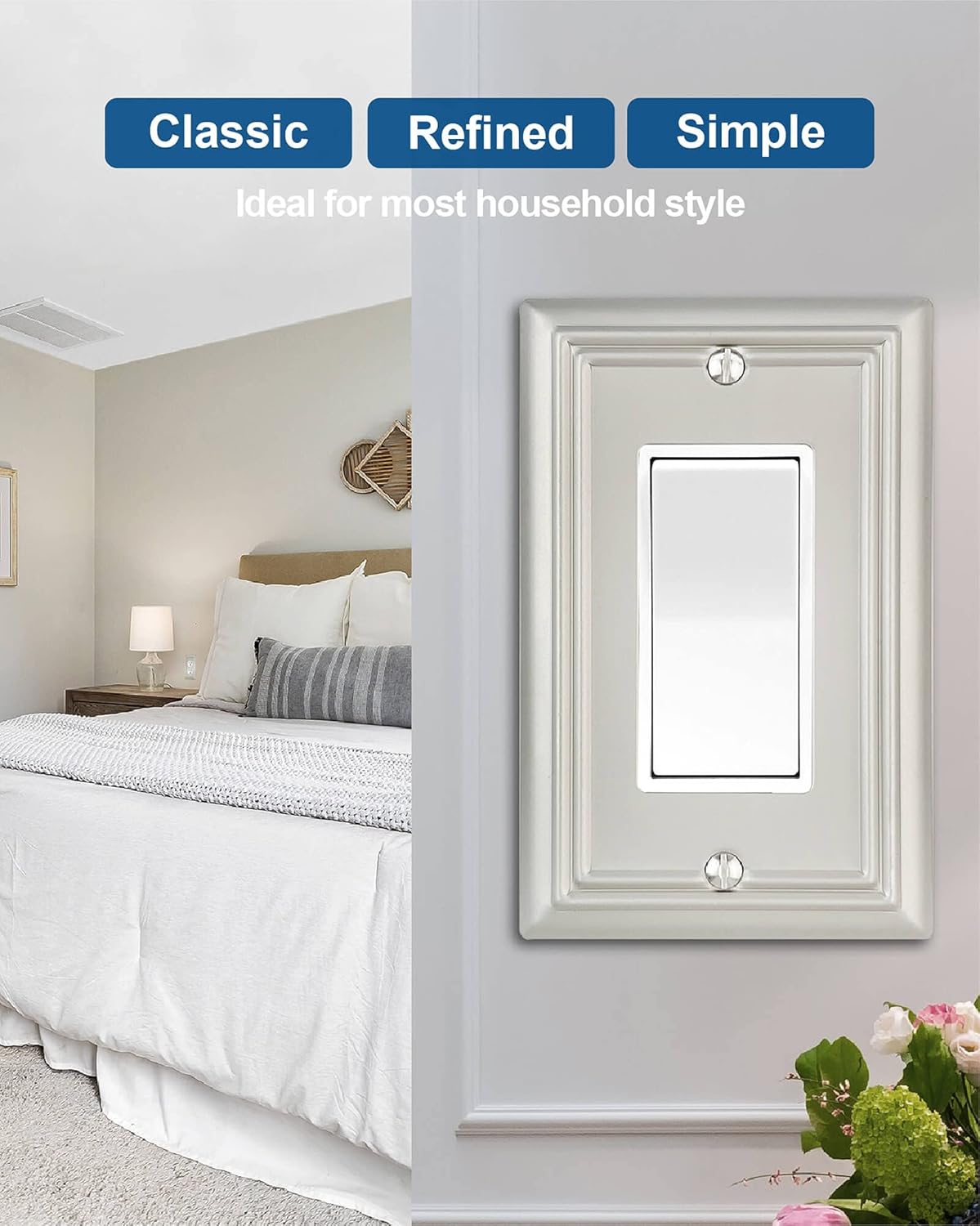 4-Pack Decorator Wall Plate, for Dimmer Switch, GFCI Outlet and Receptacal, Satin Nickel Outlet Cover, Midsize, A031 Series