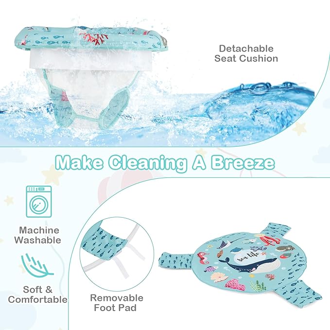 HONEY JOY Baby Bouncer Activity Center, Infant Jumper and Table w/ 360° Rotary Seat, 3 Adjustable Heights, Mat, Music, Lights, Sounds & Developmental Toys, Activity Center for Babies (Light Blue)