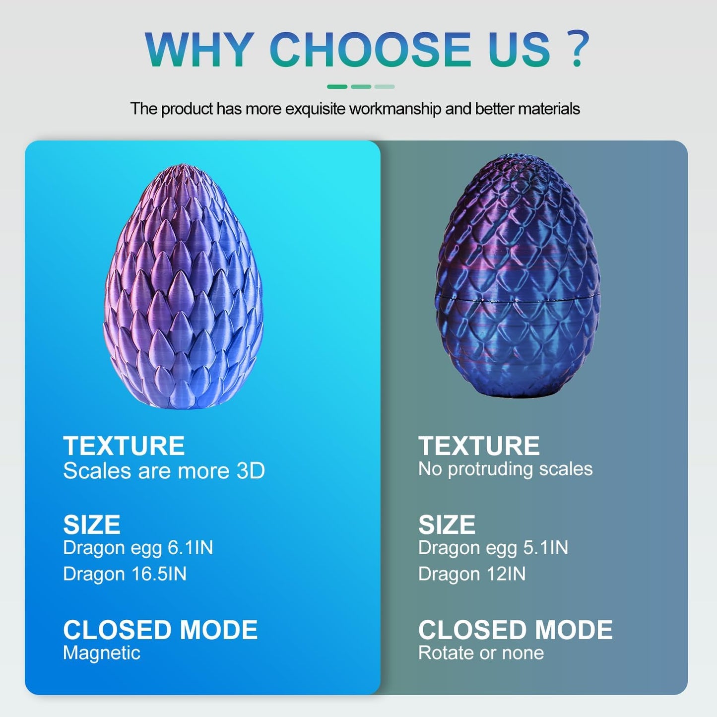 3D Printed Dragon with Dragon Egg 16.5'' Articulated Dragon Crystal Dragon Fidget Dragon Egg Toys Executive Desk Toys (Blue Burgundy, Dragon Only)