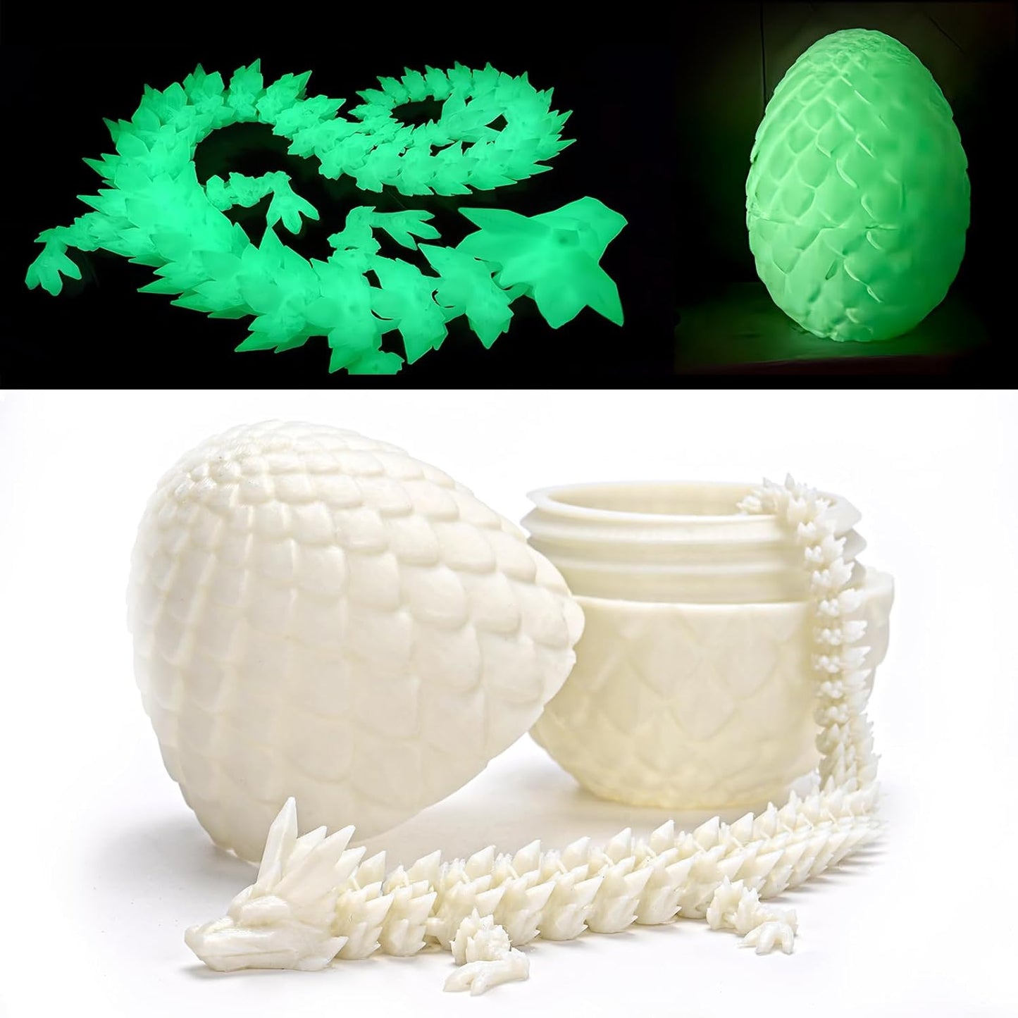 12inch Dragon Egg, Year of The Dragon, 3D Printed Dragon, Executive Desk Toys, Articulated Dragon, Fidget Toys Gifts for Graduates Students Teachers Adults (Noctilucent)
