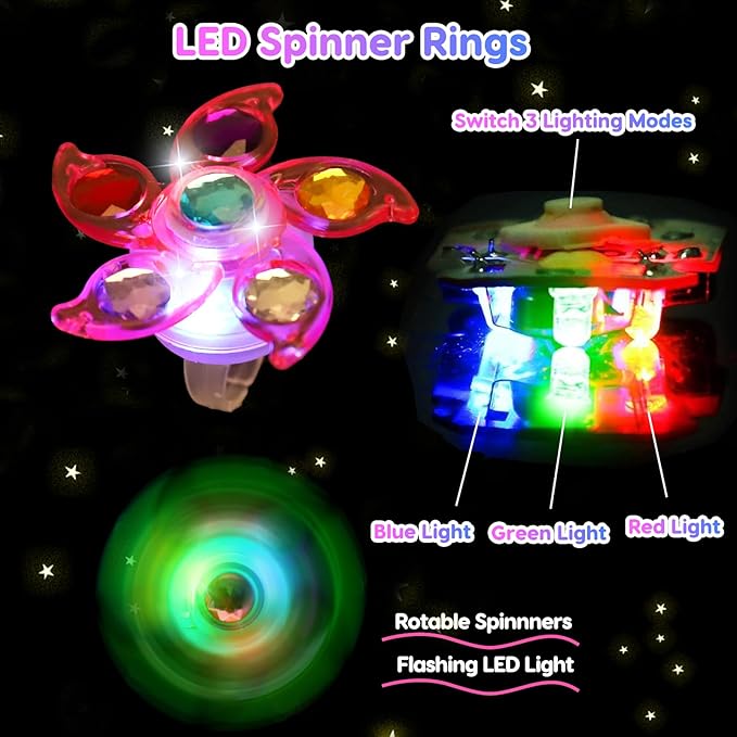 24PCS LED Light Up Fidget Spinner Rings Glow Party Favors Bulk for Kids 4-8 8-12 Christmas Goodie Treat Bags Stuffers Pinata Fillers Carnival Prizes Classroom Treasure Box Toys Birthday Return Gifts