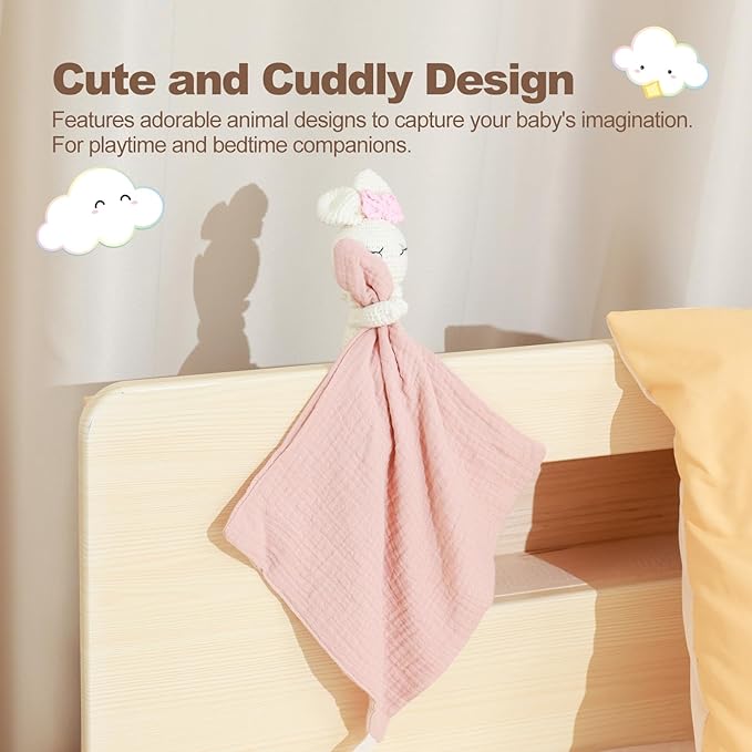 Plush Baby Rattle and Soft Doll Set – Handmade Crochet Toy Rattle for Newborns, Soft Plush Rabbit Rattle for Infants, Doll Blanket – Perfect First Toys for Baby Girl 0-6 Months