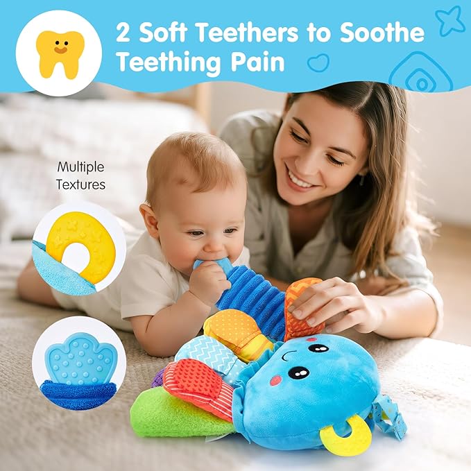 hahaland Baby Sensory Toys 3-6 Month - 15 in 1 Soft Tummy Time Toy with Crinkle Rattle Mirror for Infant Hanging Carseat Toys for 0-6 Month Developmental Newborn Montessori Toy for 3 4 5 6 Months