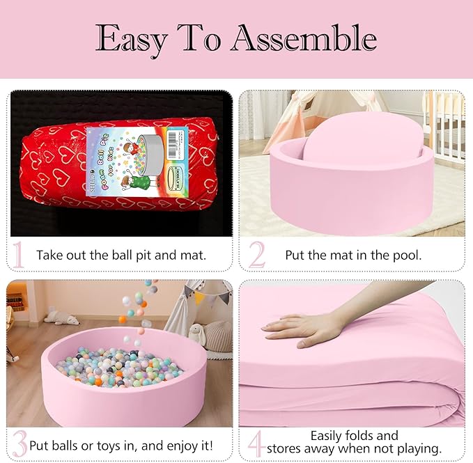 47.2"x 13.8" Foam Ball Pit, Large Ball Pits for Toddlers, Soft Round Playpen Ball Pool for Kids, Ideal Gift for Child Indoor and Outdoor Game, Pink(Balls not Included)