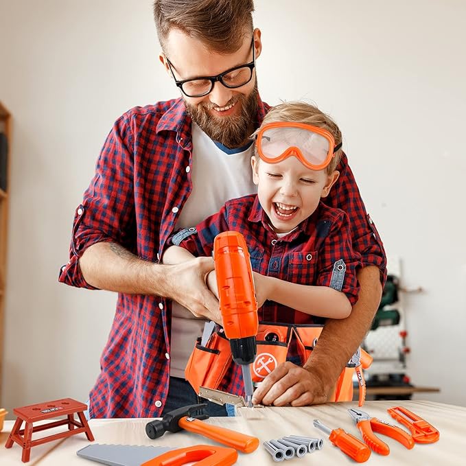 TOY Life Kids Tool Set for Boy Ages 4-6 with Belt, Toddler Tool Set with Drill, Kids Construction Toys, Learning Kit for Home DIY and Woodworking