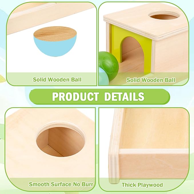 Adena Montessori Object Permanence Box with Tray Three Balls Montessori Toys for 6-12 Months Baby 1 Year Old Infant Toddler Typical