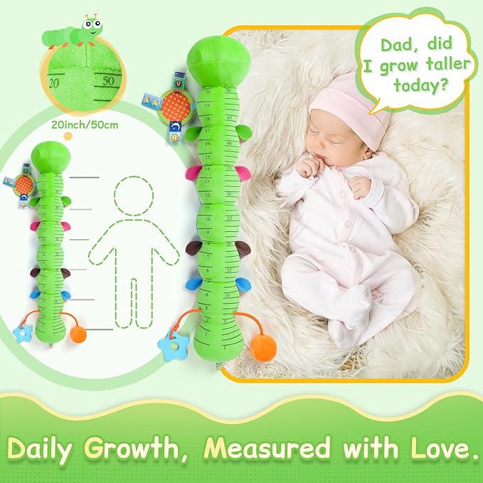 Baby Toys Sensory Musical Animal Stuffed Toy for Infant 0-3-6-12 Months Tummy Time Newborn, Plush Caterpillar with Mirror,Crinkle,Rattle Teething Toys for Baby Boys Girls Shower Gifts, Green