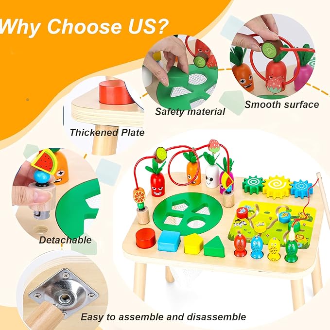 Activity Table, Montessori Toys for 1 2 Year Old Girls Boy Gifts, 7 in 1 Wooden Sensory Play Table for Toddler 1 2 3, Learning Toys for Baby 12-18 Months 1st Christmas Birthday Gifts