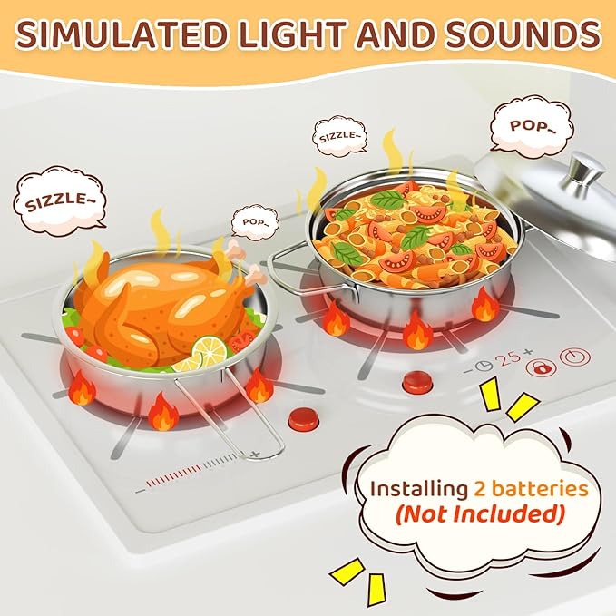 MAMIZO Kids Play Kitchen, Wooden Pretend Toy Kitchen, Large Toodler Cooking Playset, Stove and Water Dispenser w/Sound & Light, Sink, Microwave, Curtain, Modern Home Style for Ages 3+ (Yellow)